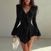 2025 Autumn Women's V-neck Ruffle Dress with Bell Sleeves