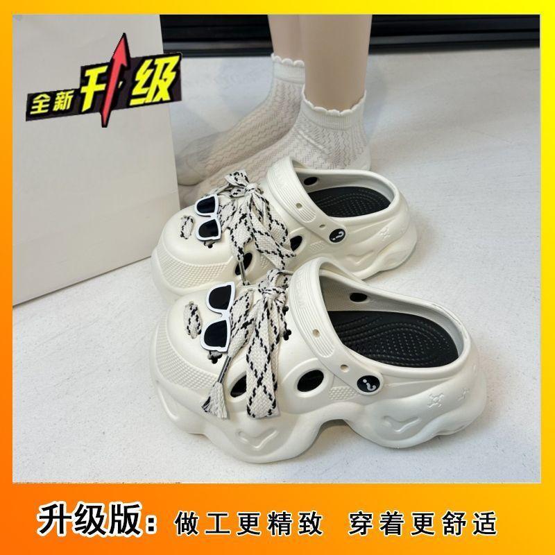 Повседневные крутые тапочки на толстой подошве, уличная обувь, пляжная сумка, головные тапочки, модные тапочки-кроксы, ins2025, лето и осень, новинка