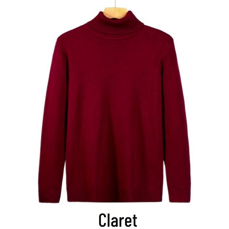 Men's Loose Plus Size High Neck Knit Sweater - Solid Color, Long Sleeve, Spring/Autumn/Winter