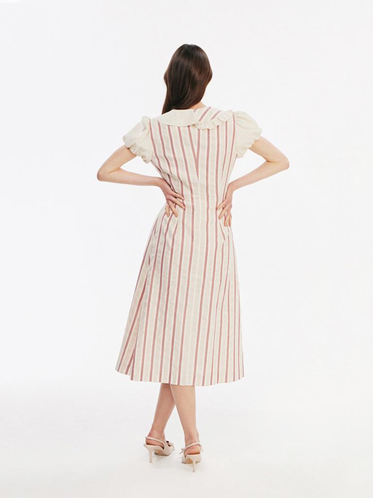 Kisserihe Puff Sleeve Striped Dress_Red