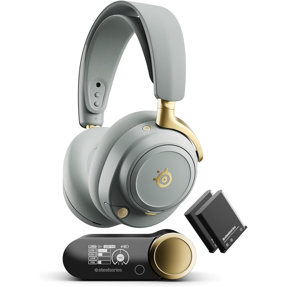 Беспроводная игровая гарнитура SteelSeries Arctis Nova Elite Легкая Активное шумоподавление Hi-Fi звук Шалфей и Золото