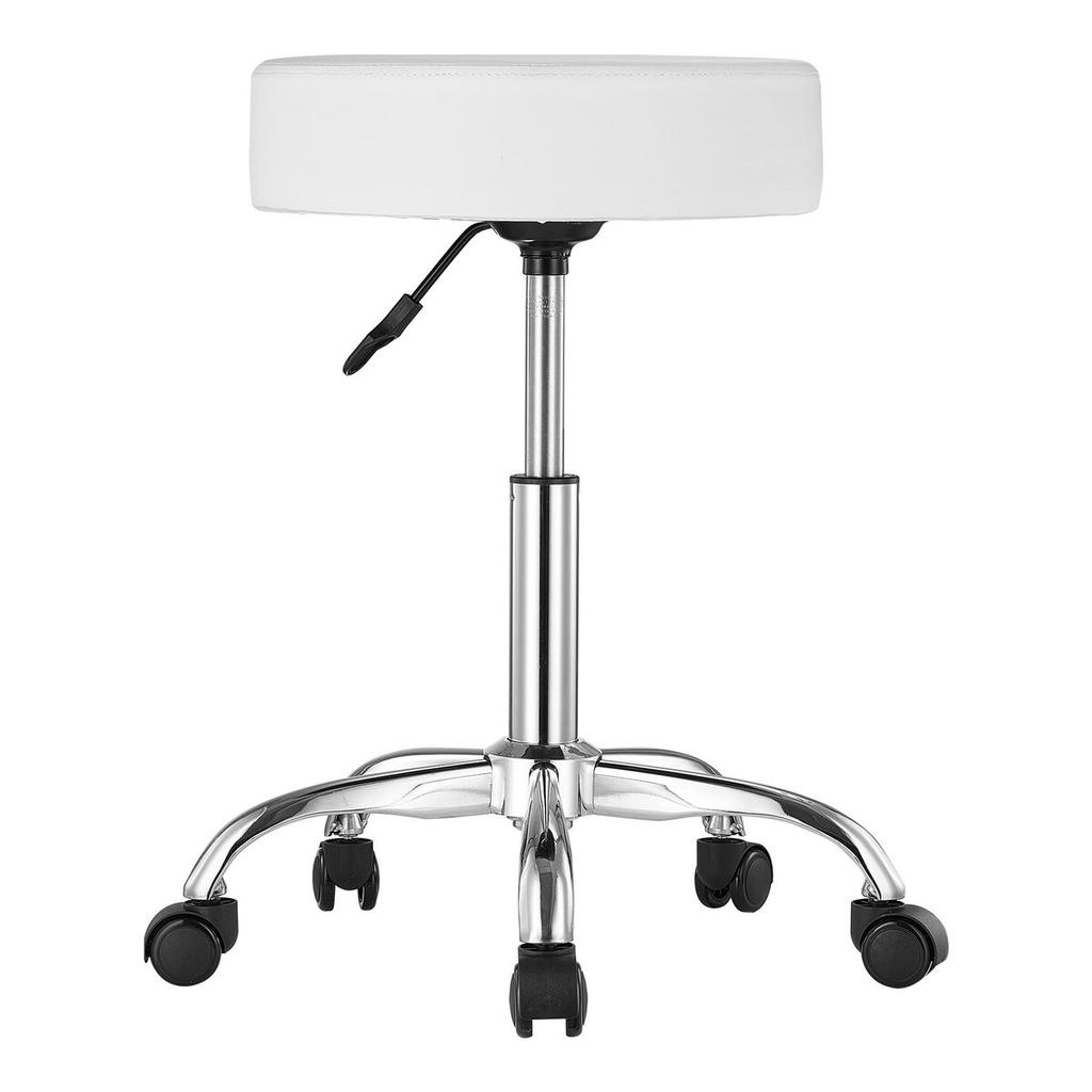 Round Rolling Stool Swivel Work Stool with Wheels Height Adjustable White
