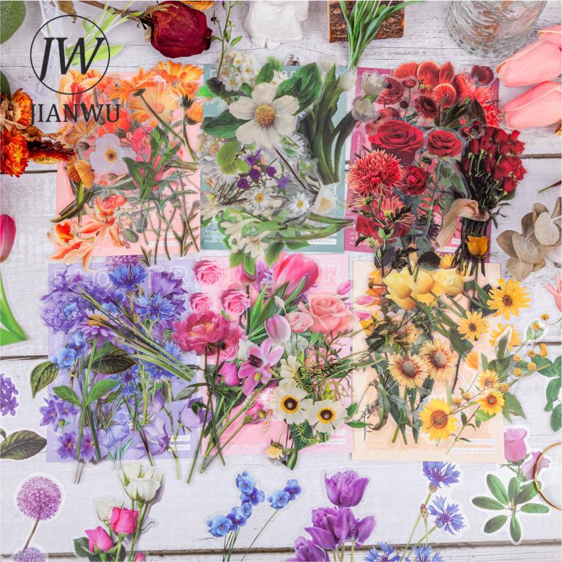 JIANWU Flower Letter Series Vintage Plant Floral Landscape Material Collage Scrapbooking PET Sticker Creative Journal Stationery
