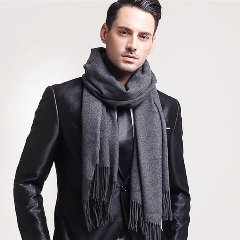 Classic Scarves Men Soft Knitted Striped Scarf Long Tassel Neck Warmer Man's Winter Scarf New Solid Color Fashion Male Scarves