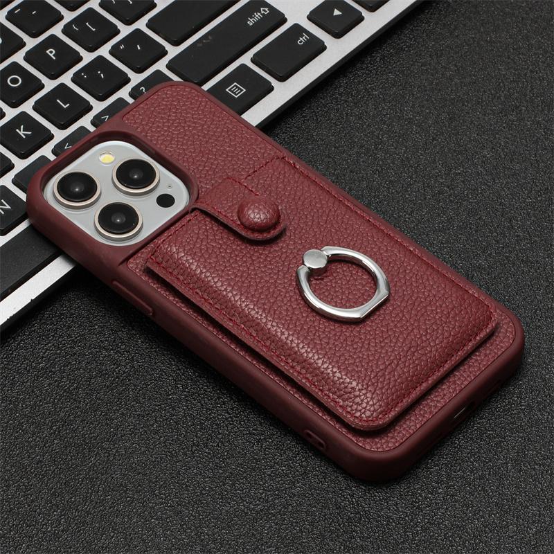 Кожаный чехол-кошелек с отделениями для карт для iPhone 16 15 14 13 12 Pro Max iPhone15 iPhone16 Plus Металлическое кольцо-держатель Задняя крышка