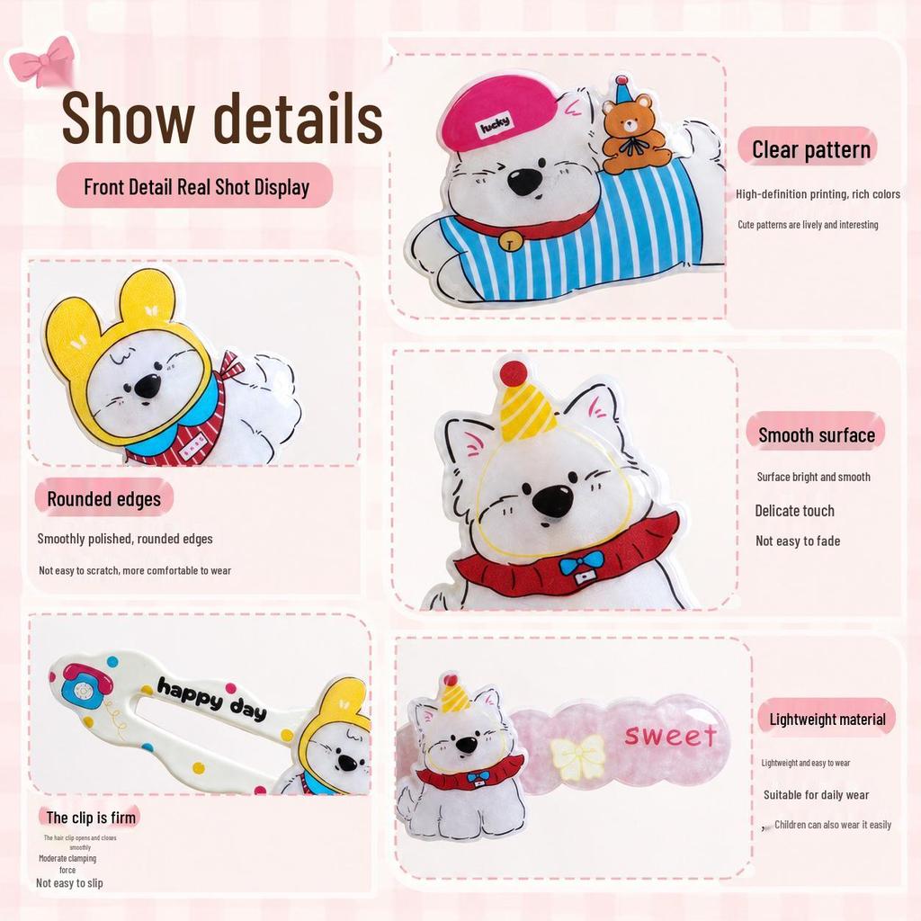Cartoon Puppy Acrylic Hair Clip Set for Girls - Bangs, Side, Flyaway Hair Clip & Hairpin Headdress