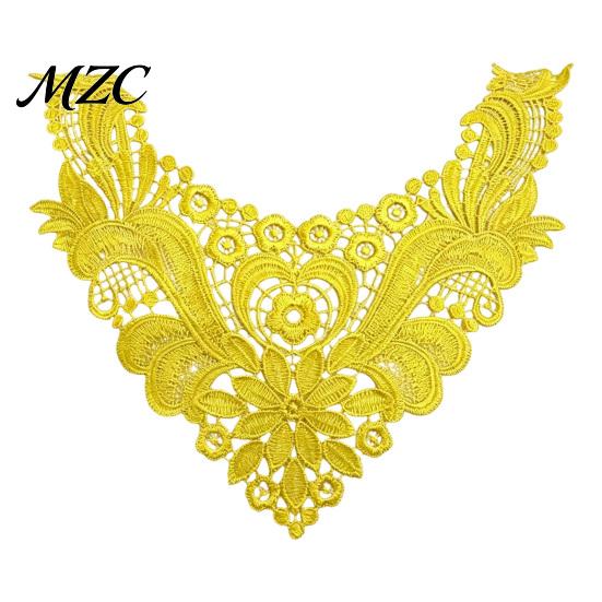 Water Soluble Lace Fabric Floral Collar Insert, Embroidery V-neck Neckline Applique, Elegant Decorative for Blouses Hollow Petal Design, Polyester