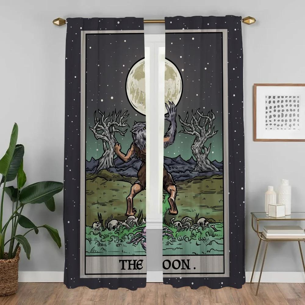 Anti-mosquito Curtains 2 Pieces Terror Tarot Elegant Room Curtains for Camera Shades Living Room Curtain Partition Kitchen Child