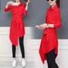 Women Shirt Long Sleeve All Match Loose Commute Mild-length Dressing Up Polyester Irregular Tied Belts Lady Shirt Female Clothing