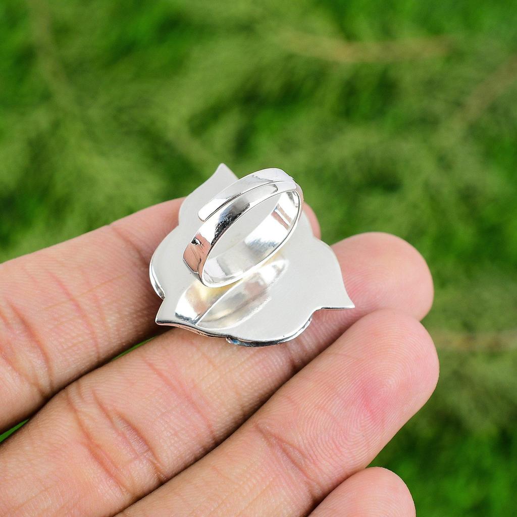 Natural Tourmaline Gemstone 925 Silver Promise Flower Adjustable Ring For Girls