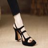 2025Women Cross Strap  Summer New Black Hook Heels Party Shoes  Fashion Buckle Strap Platform Sandals