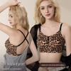 Leopard Print Wire-Free Push-Up Lingerie for Busty Women, Side Support, Plus-Size Bra Adjustable for a Sleek Fit