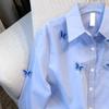 Three Dimensional Butterfly Blue Shirt Jacket, Women's Spring and Autumn Design Sense, Loose Hong Kong Style Long Sleeved Shirt