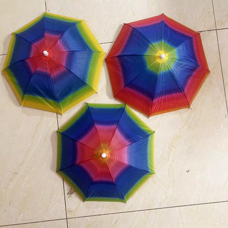 Customizable Rainbow Watermelon Umbrella Hat with Headband and Elastic Band for Outdoor Activities