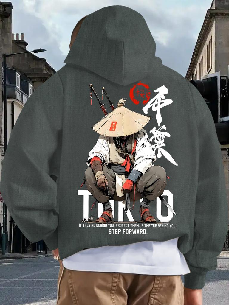 Новая Толстовка с капюшоном для взрослых мужчин, Японский дизайн, Принт, Искусство, Повседневная, Флис, Осень, Зима, Теплая, Свободная, Уличная, На каждый день, Для улицы