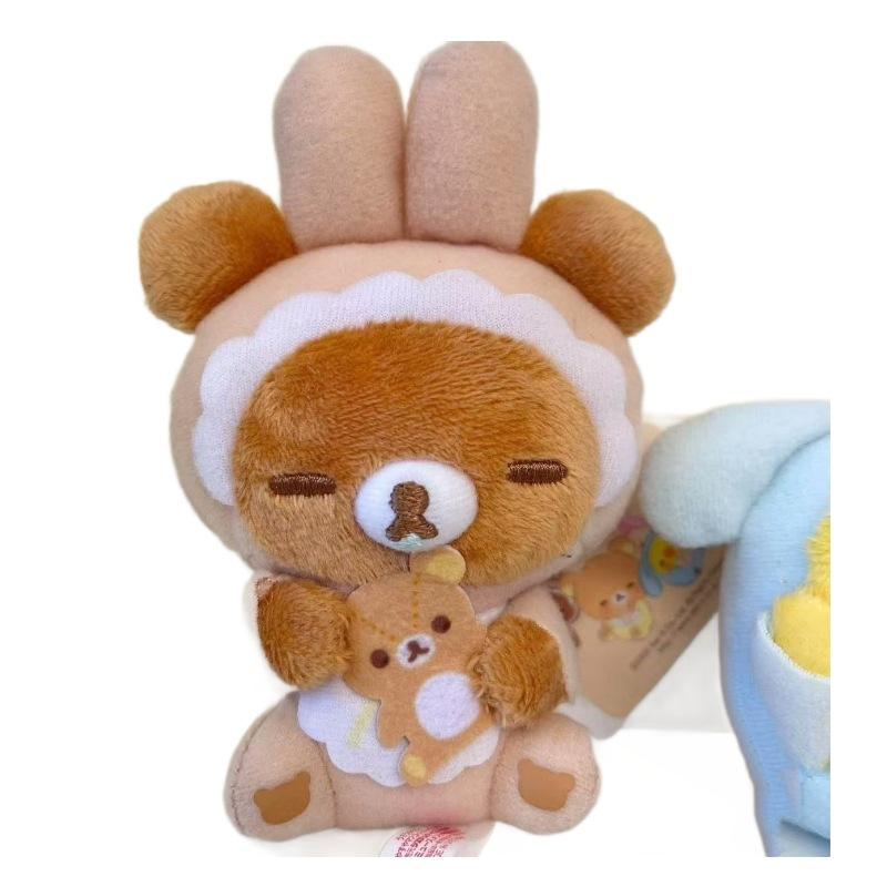 Cute Plush Bear Doll With Rabbit Ears Sleeping Scene Pendant Keychain Soft Stuffed Animal Toy Ornament