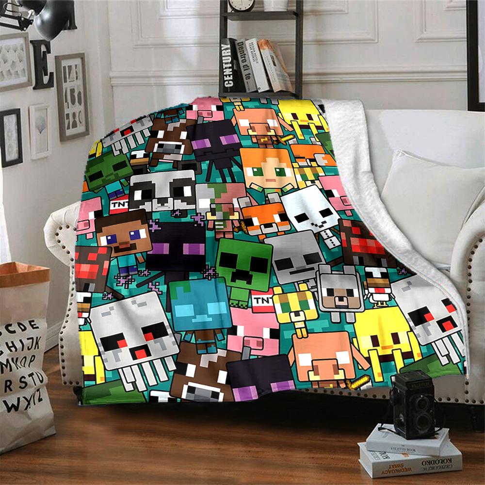 1pc Minecraft Pixel Characters Adventure flannel Blanket for Super Soft Cute Comfort Blanket for Travel Bedding Couch Sofa Blanket Y73049