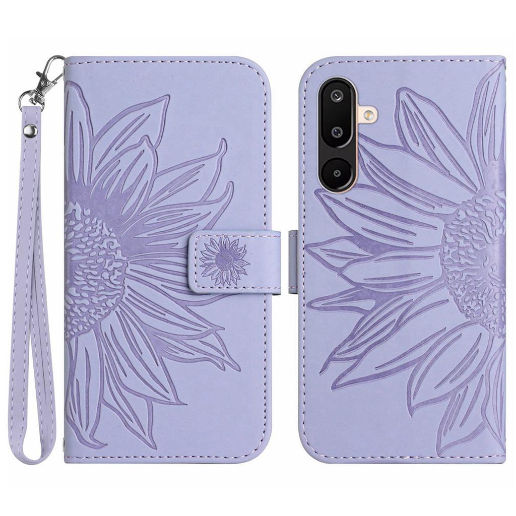 For Samsung Galaxy M16 5G/F16 5G Case Sunflower Imprint Leather Wallet Phone Cover with Wrist Strap