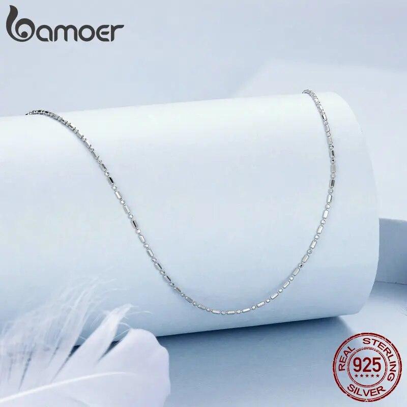 Bamoer Classic Basic Chain 925 Sterling Silver Lobster Clasp Adjustable Necklace Chain Fashion Jewelry for Women BSA006
