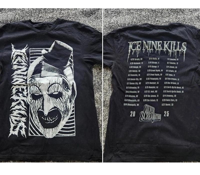 Перепечатка Футболка с принтом группы Ice Nine Kills с обеих сторон 2025 Черная Классическая футболка S-5XL Унисекс Футболка