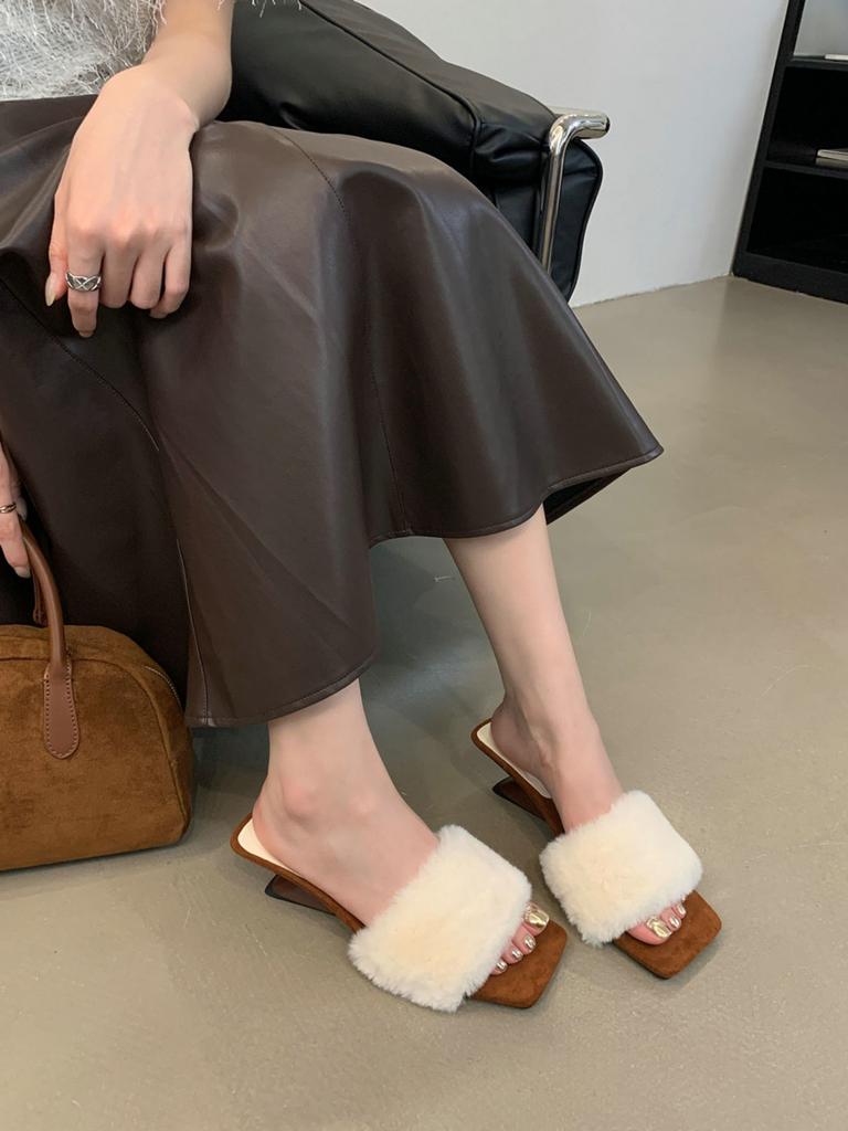 Мягкие тапочки на каблуке с уклоном от ветра женские 2024 года, на осень и зиму, увеличивающие рост, фея с юбкой, хлопковые тапочки