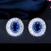 WWJ синие круглые серьги-гвоздики с цирконом для женщин, серебристые украшения