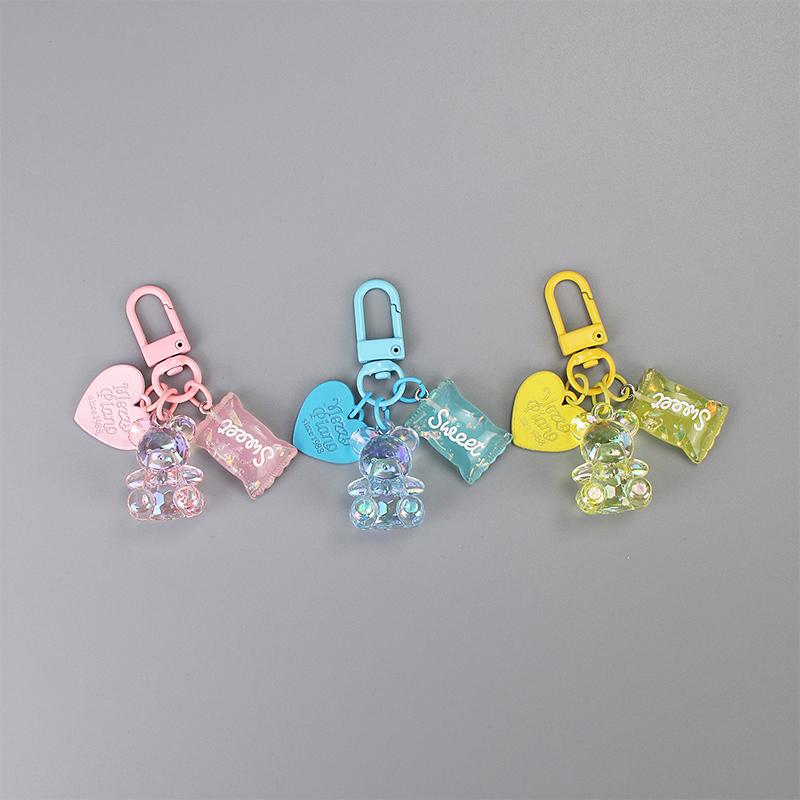 Cartoon Bling Heart Bear Animal Candy Keychain Keyring Creative Cute Bag Pendant