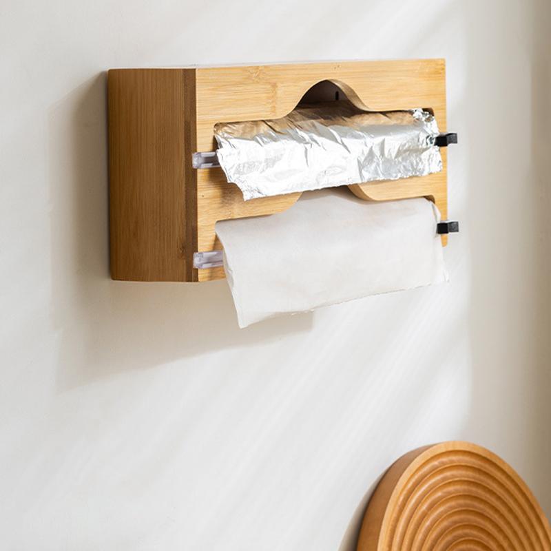 1 шт. Бамбуковая кухонная термопленка Daliy 2-в-1 Органайзер для упаковки Ресторан Алюминиевая фольга Резак Дом 1 Диспенсер для резки