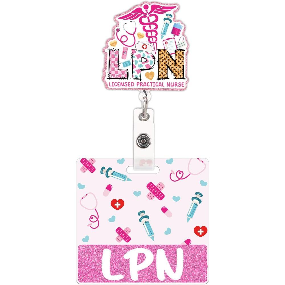 Pink Glitter Retractable ID Holder Alligator Clip Name Cards Holders Identification Tags