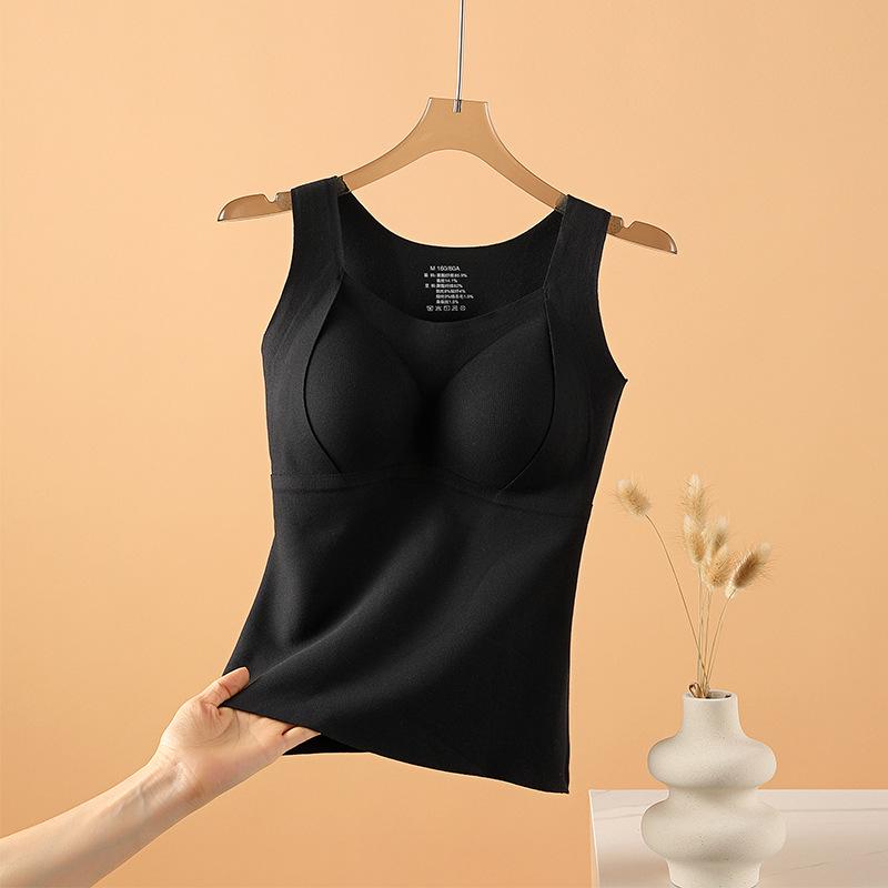 Женская термомайка на бретелях из шерсти и шелка со встроенными чашками