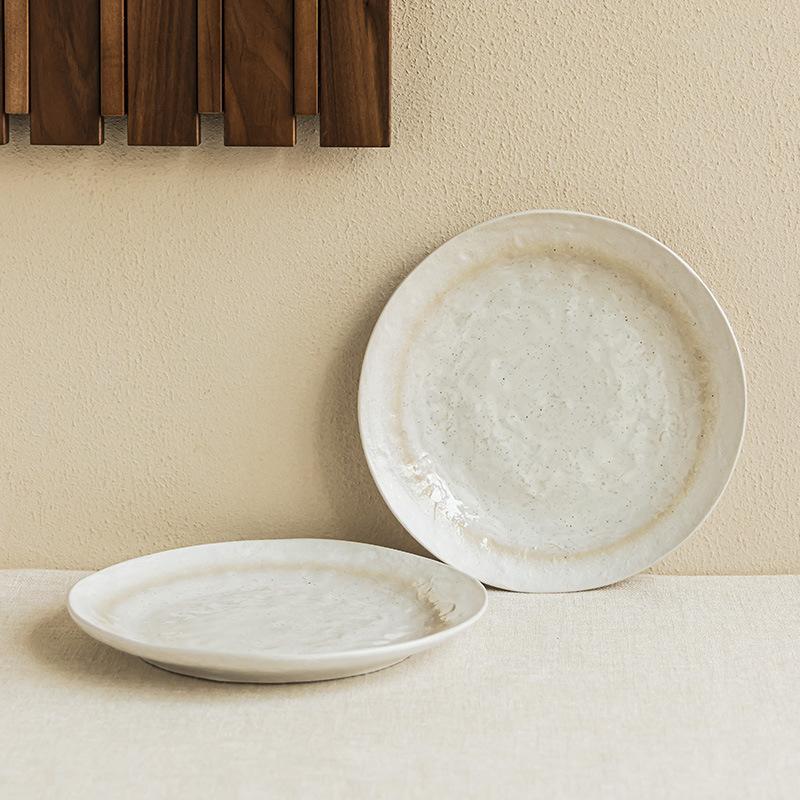 Керамическая большая тарелка с глазурью из кунжута, простая посуда, круглая тарелка, бытовая тарелка для овощей, большая западная тарелка, тарелка для стейка.