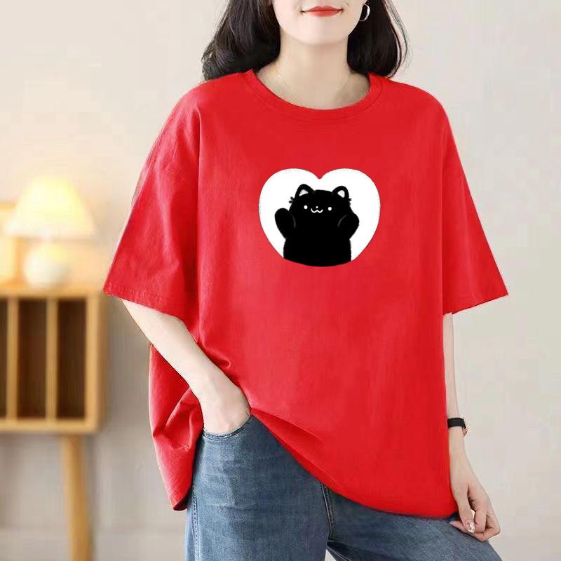 Женская летняя популярная футболка с короткими рукавами из хлопка, дышащая, свободная футболка с принтом, повседневная