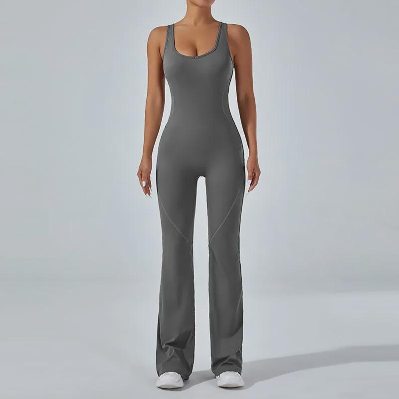 Европейский и американский костюм для йоги с открытой спиной и широкими расклешенными брюками, приподнимающими бедра