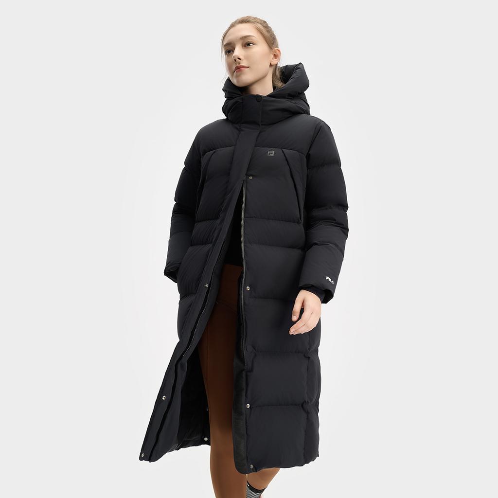 Fila Серия Фитнес Повседневная Теплая Длинная Пуховая Куртка с Капюшоном Женская верхняя одежда Насыщенно-Черный A11W441908F-BK