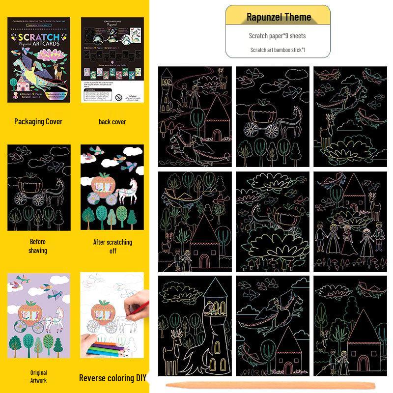 Colorful Scratch Art Set: Cartoon DIY Doodle & Drawing Book for Kids