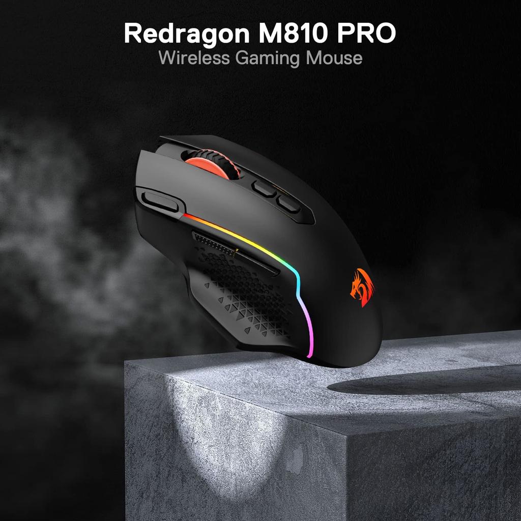 Redragon M810 Pro Gaming Wireless 10000 8 Programmable Turbo Up to 45 Hours Continuous RGB Compatible with Black Mouse, 2.4GHz, Wired/Wired