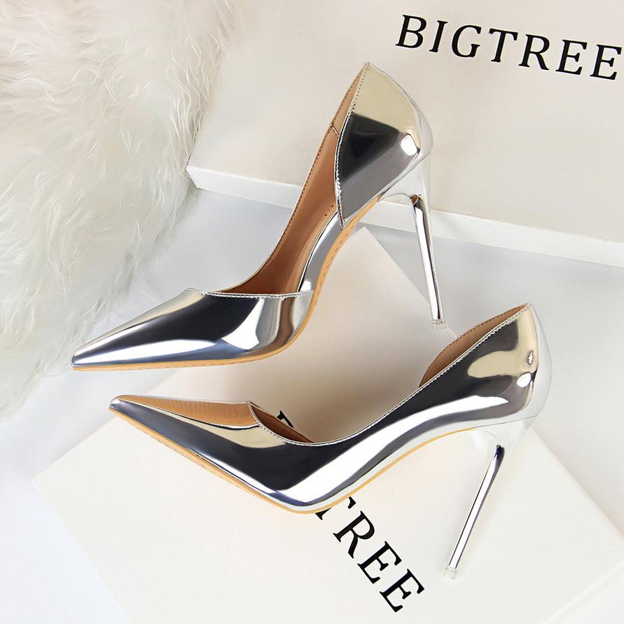 Bigtree European and American Style High Heels Simple Fine Heel Metal Heel 10.5cm High Heel Shallow Mouth Pointed Side Hollow Sexy Single Shoe