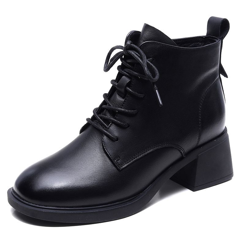 Короткие ботинки на толстом каблуке, женская хлопчатобумажная обувь, средний каблук, универсальные ботинки-мартины на шнуровке, женская обувь с высоким берцем в стиле ретро