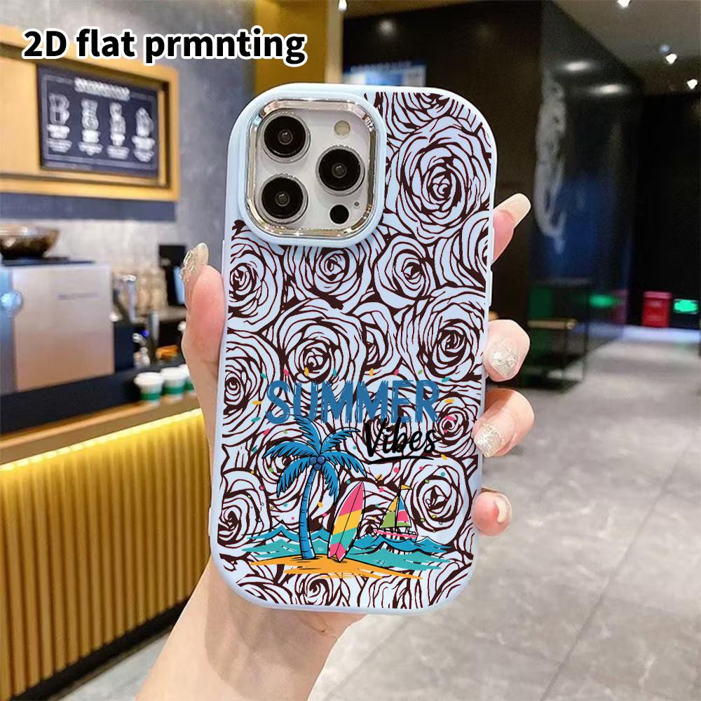 Чехол для телефона: 2D плоский дизайн, подходящий для защитного чехла iPhone 18 17 16 15 14 13 Pro, стиль для пары, летний пляж, рождественские и хэллоуинские подарки