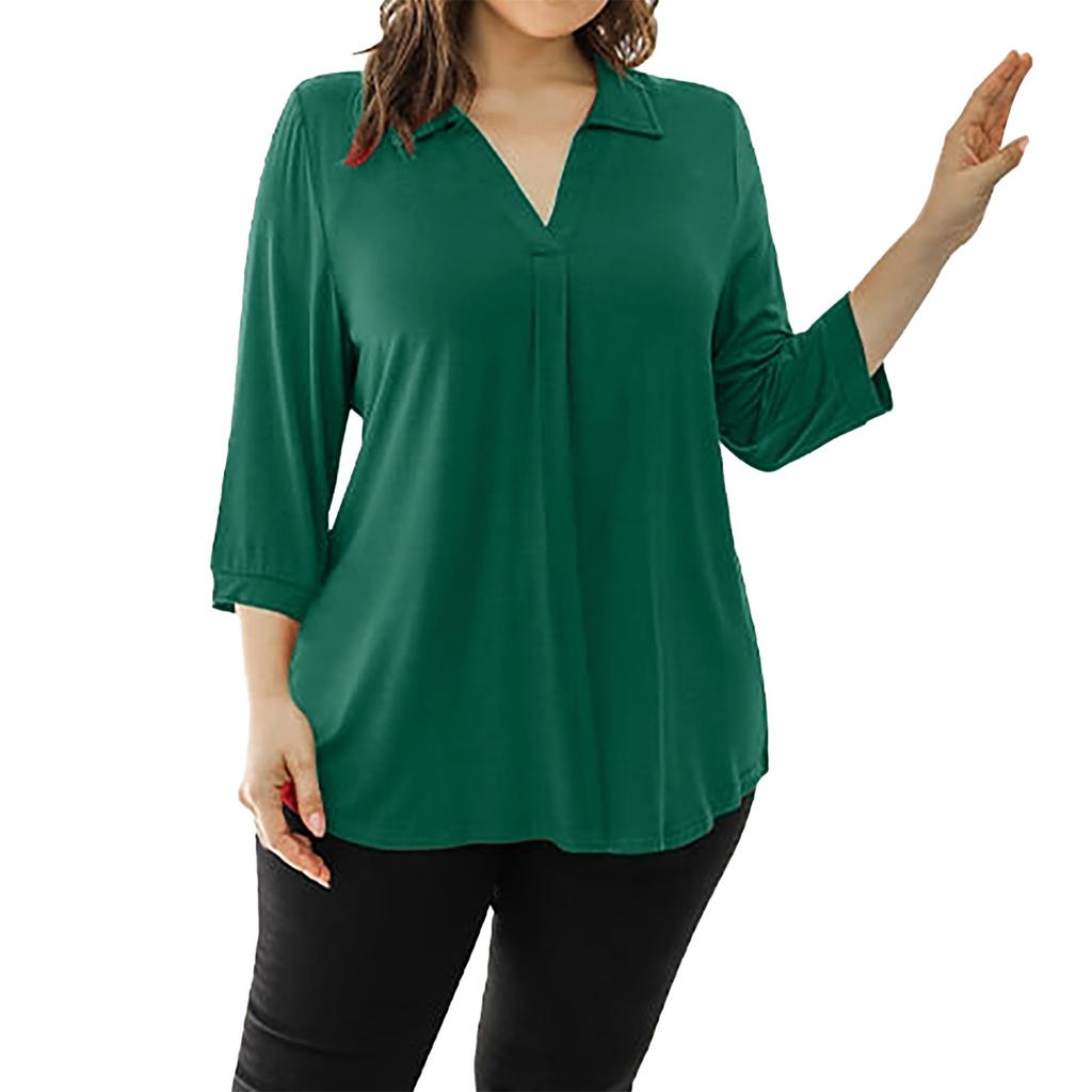 Women's Summer Chiffon Loose 7-quarter Sleeve V-neck Plus Size Shirt
