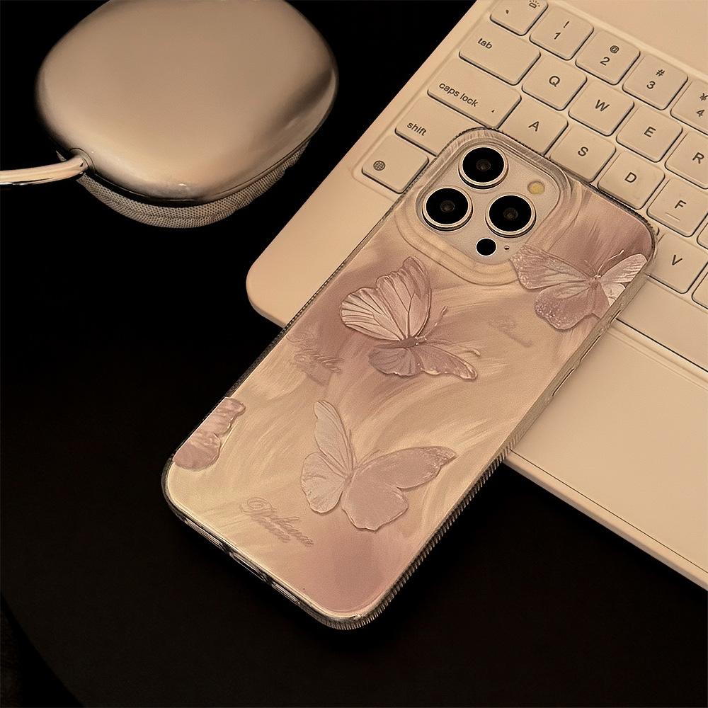 Перья Инс Розовая Бабочка Подходит для Мобильного Чехла Apple 15pro Max IPhone 16 Подвеска 12 Жесткий 14 Фея 13