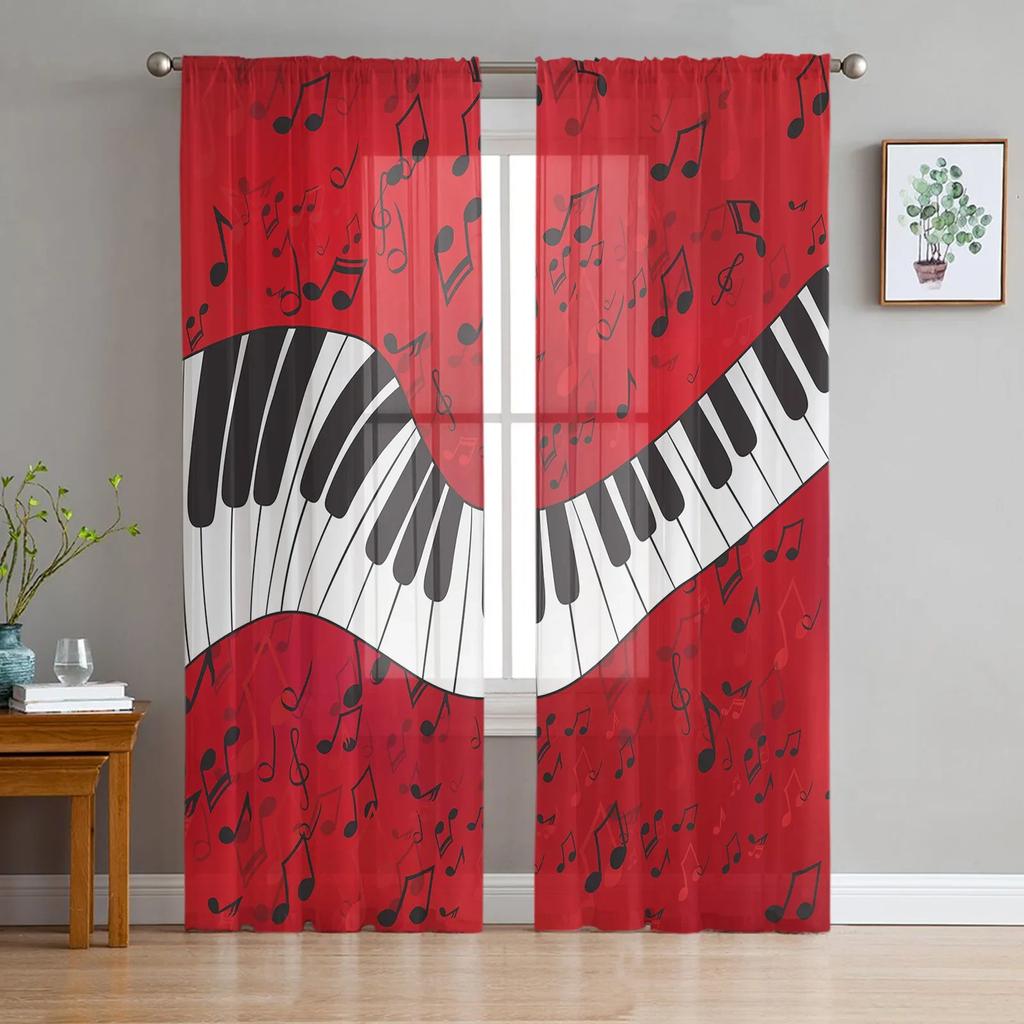 Music Notes Black Chiffon Sheer Curtains for Living Room Bedroom Home Decoration Window Voiles Tulle Drapes Curtain