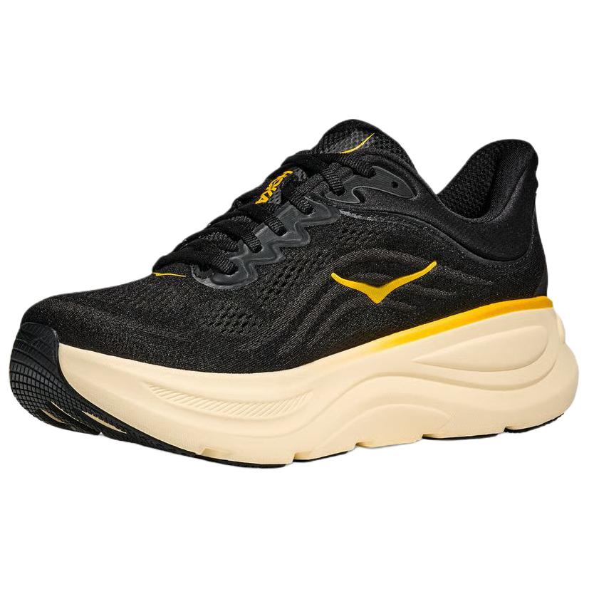 HOKA ONE ONE Bondi 9 Abrasion Resistant Breathable Reflective Rebound Running Shoes Men's Black Ginger Yellow 1162013-CWG