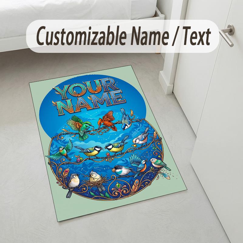 Birds Artistic Theme Soft Crystal Velvet Rug Custom Name & Text Print Non Slip Floor Rug for Bedroom Living Room