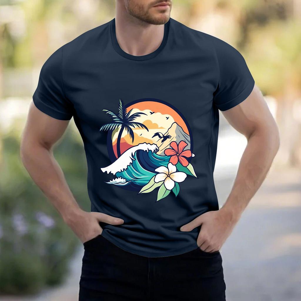 Men's Stand Collar Short Sleeve Shirt Loose Leisure Holiday Shirt Man