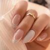 24 Pieces Simple, Gentle and Sweet, Almond Nail Oblique French Manicure Tablets Flash Powder Wind Fake Nails Wear Nail