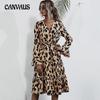 Весенне-осеннее женское платье, модные платья с леопардовым принтом и длинными рукавами, модные темпераментные платья