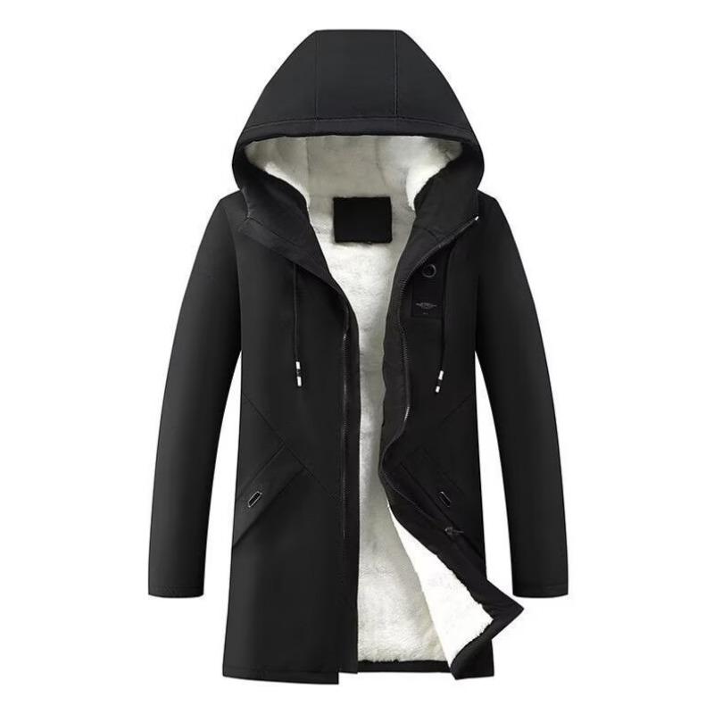 Men S Plus Size Thick Fleece Lined Mid Length Hooded Windbreaker Parka