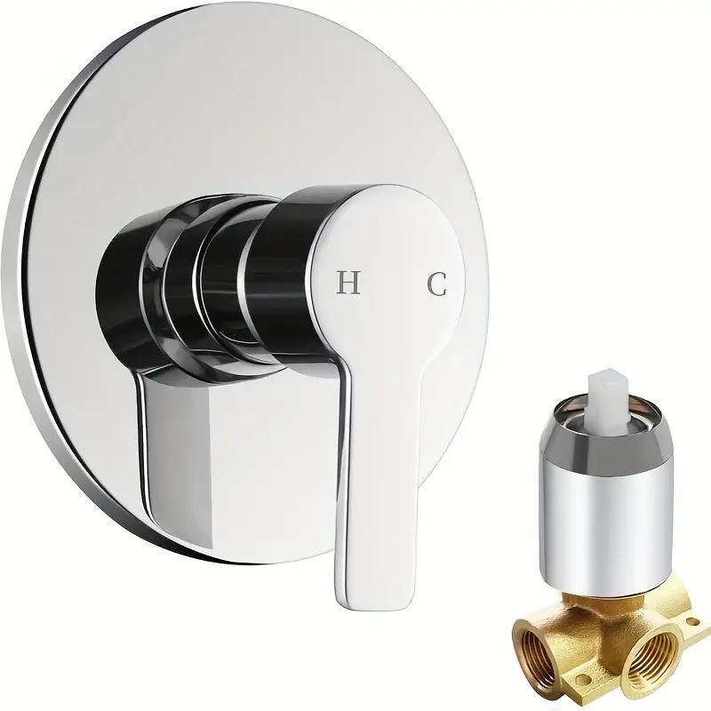 Chrome-Plated Single-Function Shower Mixer Valve - Wall-Mounted, Hot & Cold Water Control for Bathroom Decor, Round Showerhead,
