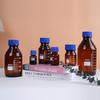 Прозрачная стеклянная бутылка для реагентов синяя с делениями, Коричневая круглая бутылка для отбора проб